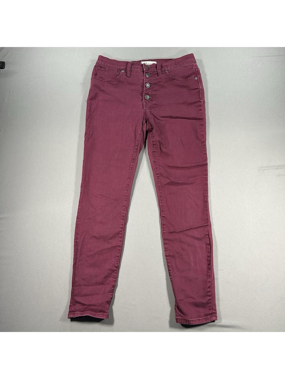 Madewell Jeans Button Fly 9" High Rise Skinny Maroon Stretch Womens 27